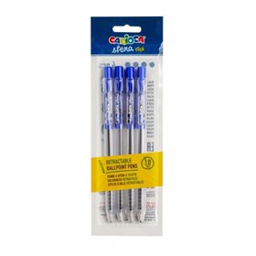 Conjunto de 4 Canetas Retráteis Carioca Sfera - Ponta de 1mm - Clique Fácil e Confortável - Escrita Suave e Fluida - Azul