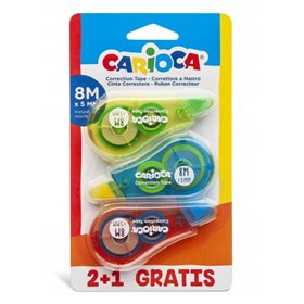 Pacote de Correção em Fita Carioca 2+1 - Cobertura Total - Reescrevível - Ideal para Qualquer Tipo de Papel - Cores Sortidas
