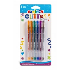 Conjunto de 6 Canetas Gel com Glitter Carioca - Ponta de 1mm - Tinta Gel com Glitter - para Superfícies Escuras - Escrita Brilha