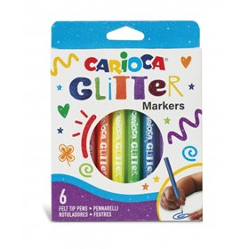 Caixa com 6 Marcadores Carioca Glitter - Ponta de 1mm - Tinta Líquida à Base de Água - Ponta de Alta Qualidade - Efeito Glitter 