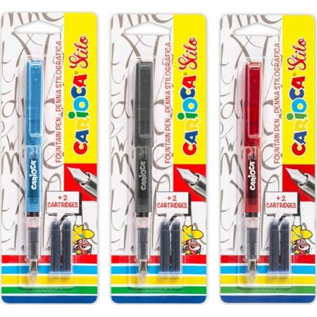 Conjunto Carioca com 1 Caneta Tinteiro + 2 Cartuchos - Cartuchos de Tinta Azul Padrão - Escrita Suave e Precisa - Cores do Corpo