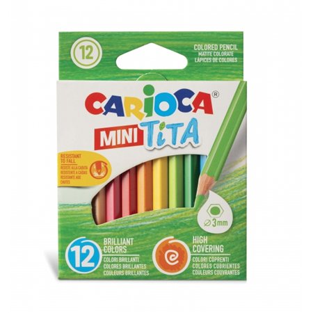 Carioca Tita Pacote com 12 Mini Lápis Hexagonais de Resina - Grafite de 3mm - Cores Vibrantes e Laváveis - Escrita Suave - Não L