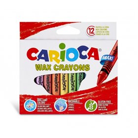 Carioca Maxi Pack com 12 giz de cera - Cores vibrantes - Laváveis - Corpo com 12 mm de diâmetro - Cores sortidas