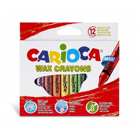 Carioca Maxi Pack com 12 giz de cera - Cores vibrantes - Laváveis - Corpo com 12 mm de diâmetro - Cores sortidas