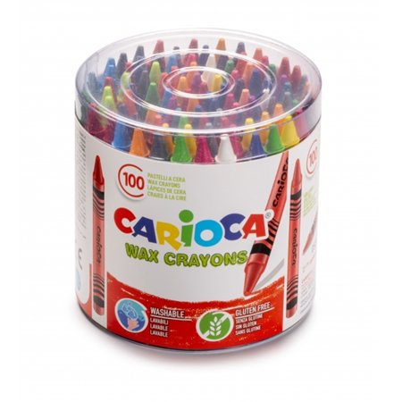 Conjunto de 100 giz de cera Carioca - Cores vibrantes - Laváveis - Diâmetro do corpo: 8 mm - Cores sortidas