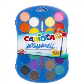 Conjunto de 24 pastilhas de aquarela Carioca Ø 30mm - Cores vibrantes - Fáceis de misturar - Cores sortidas