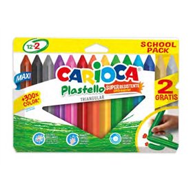 Carioca Plastello Maxi Pack com 12+2 recipientes triangulares de plasticina - Brilhantes e laváveis - Cores sortidas