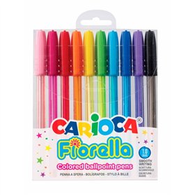 Carioca Fiorella - Pacote com 10 Canetas de Tinta Gel Coloridas - Ponta Esferográfica de 1mm - Corpo Transparente Fluorescente -