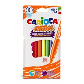 Conjunto de 8 Marcadores Carioca Neon - Tinta Fluorescente - Perfeitos para Colorir e Destacar - Laváveis da Pele e Tecidos - Po