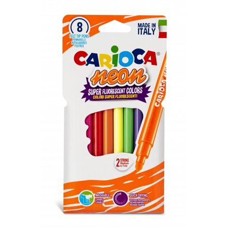 Conjunto de 8 Marcadores Carioca Neon - Tinta Fluorescente - Perfeitos para Colorir e Destacar - Laváveis da Pele e Tecidos - Po