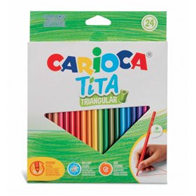 Carioca Tita Pacote com 24 Lápis Triangulares - Corpo Triangular - Cores Vibrantes e Laváveis - Escrita Suave - Mina de 3mm Segu