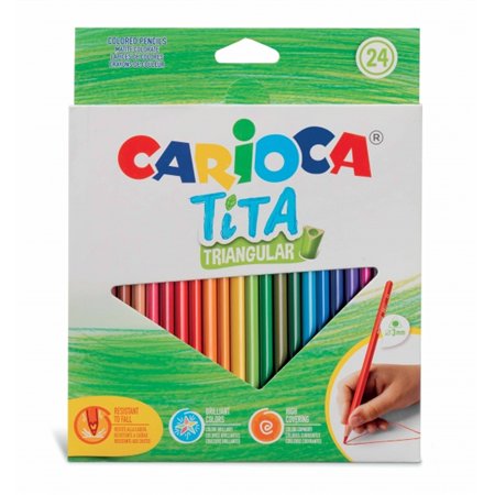 Carioca Tita Pacote com 24 Lápis Triangulares - Corpo Triangular - Cores Vibrantes e Laváveis - Escrita Suave - Mina de 3mm Segu