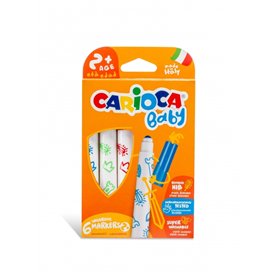Kit com 6 Canetinhas Carioca Baby - Ponta Redonda e Travada - Corpo Grande - Super Laváveis - Dermatologicamente Testadas - Core