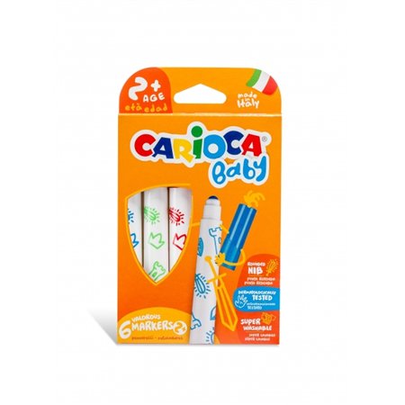 Kit com 6 Canetinhas Carioca Baby - Ponta Redonda e Travada - Corpo Grande - Super Laváveis - Dermatologicamente Testadas - Core