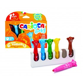 Kit com 6 Canetinhas Carioca Baby Teddy - Super Seguras - Formato Ergonômico - Tinta Super Lavável - Testadas Dermatologicamente