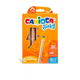 Carioca Baby 1+ Conjunto 3 em 1 com 6 Lápis - Lápis de cor e lápis de aquarela em um só - Corpo extra grande - Lápis de aquarela