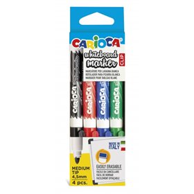 Conjunto de 4 Marcadores Apagáveis para Quadro Branco Carioca com Clipe - Ponta Média - Diâmetro da Ponta 4,5mm - Secagem Rápida