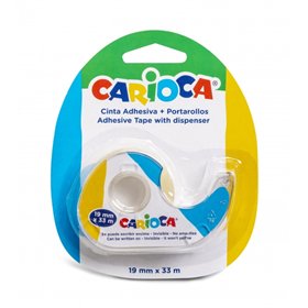 Suporte para rolo de fita adesiva Carioca + fita adesiva transparente 19 mm x 33 m - Não amarela - Ideal para papel e cartão