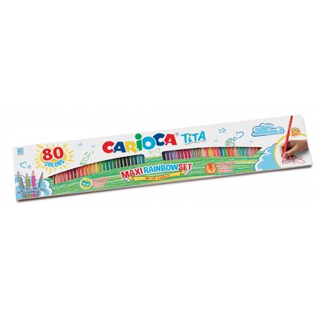 Carioca Tita Maxi Rainbow - Pacote com 80 Lápis de Cor Hexagonais - Mina de 3mm - Cores Vibrantes e Laváveis - Escrita Suave - C