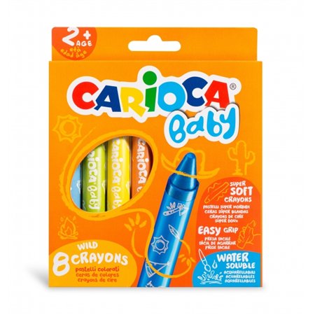 Conjunto de 8 giz de cera Carioca para bebês a partir de 2 anos - Super macios - Tamanho grande para fácil manuseio - Escrita su