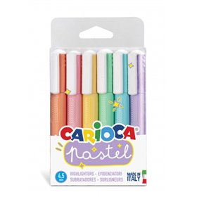 Conjunto de 6 Marcadores de Texto Carioca em Tons Pastel - Tinta à Base de Água - Ponta Chanfrada - Tinta Lavável - Cores Sortid