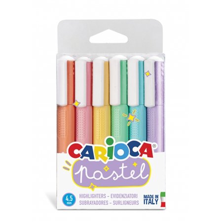 Conjunto de 6 Marcadores de Texto Carioca em Tons Pastel - Tinta à Base de Água - Ponta Chanfrada - Tinta Lavável - Cores Sortid