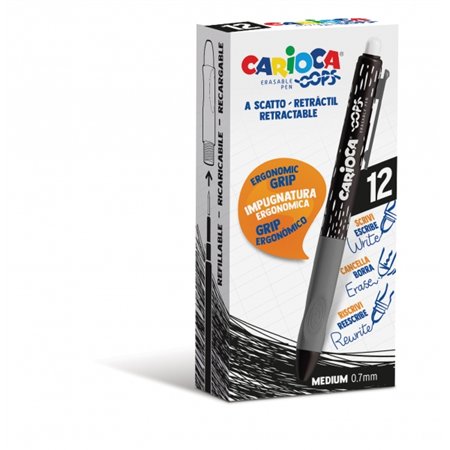 Caneta retrátil apagável Carioca Oops - Tinta termossensível - Empunhadura triangular ergonômica - Ponta de 0,7 mm - Refis compa