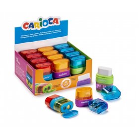 Suporte para 12 apontadores e borrachas Carioca - Furo duplo - Adequado para lápis e giz de cera - Parafuso de segurança - Recip