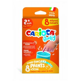 Carioca Têmpera Baby - Kit com 8 Potes de Tinta para Dedos (A partir de 2 Anos) - Lavável - Atóxica - Inodora - Máxima Criativid