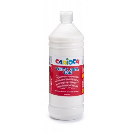 Cola branca Carioca 1L - Tampa dosadora - Adequada para papel e cartão - Seca transparente - Branca