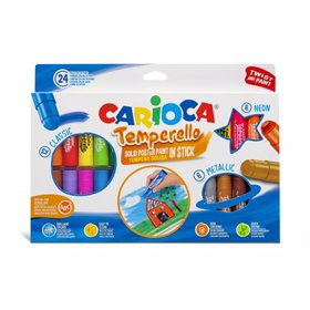 Carioca Temperello - Pacote com 24 Tintas Têmpera Sólidas - Cores Vibrantes e Laváveis - Ótima Cobertura - Fácil de Misturar - S