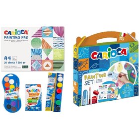 Kit de pintura Carioca com 12 aquarelas, 6 tintas têmpera e 6 tintas têmpera sólidas + bloco com 20 folhas A4 - Cores sortidas