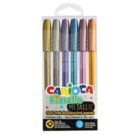 Carioca Fiorella Metallic - Pacote com 6 Canetas de Tinta Gel Coloridas - Ponta Esferográfica de 1mm - Corpo Transparente - Core