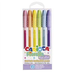 Carioca Fiorella - Pacote com 6 Canetas de Tinta Gel Coloridas - Ponta Esferográfica de 1mm - Corpo Transparente em Tons Pastel 