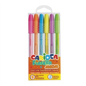 Carioca Fiorella Neon - Pacote com 6 Canetas de Tinta Gel Coloridas - Ponta Esferográfica de 1mm - Corpo Transparente Fluorescen