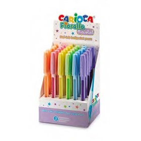 Suporte de exibição Carioca Fiorella com 30 canetas de tinta gel coloridas - ponta esferográfica de 1 mm - corpo transparente em