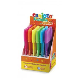 Carioca Fiorella - Conjunto com 30 Canetas Neon - Ponta Esferográfica - Corpo Transparente Fluorescente - Escrita Brilhante e Co