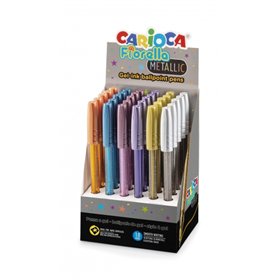 Carioca Fiorella - Conjunto com 30 Canetas Metálicas Coloridas - Ponta Esferográfica - Corpo Transparente Fluorescente - Escrita