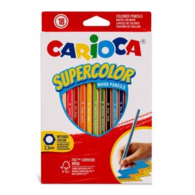 Conjunto de 18 lápis de cor Carioca Supercolor - Corpo hexagonal de madeira - Cores intensas e alta opacidade - Mina de 3,3 mm -