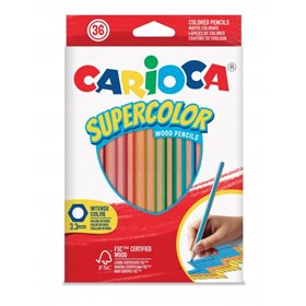 Conjunto de 36 lápis de cor Carioca Supercolor - Corpo hexagonal de madeira - Cores intensas e alta opacidade - Mina de 3,3 mm -