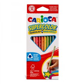 Conjunto de 12 lápis de cor Carioca Supercolor - Corpo triangular de madeira - Cores intensas e alta opacidade - Mina de 3,5 mm 