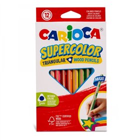 Carioca Supercolor - Pacote com 12 Lápis de Madeira - Corpo Triangular Maxi - Cores Intensas e Alta Opacidade - Ponta Grossa Ø 5