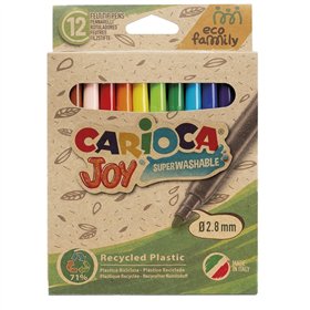 Carioca Joy Eco Pacote Família com 12 Marcadores de Ponta Fina 2,8mm - Tinta Super Lavável - Tampa Ventilada - Cores Sortidas