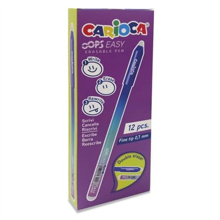 Caneta Apagável Carioca Oops Easy - Ponta de 0,7 mm - Tinta Termossensível - Corpo com Efeito Degradê - Borracha Dupla - Azul