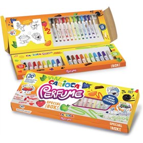 Conjunto de 30 marcadores perfumados Carioca - 12 de ponta média, 10 de ponta maxi e 8 de ponta maxi e ponta de carimbo - Ideal 