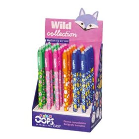 Carioca Wild Collection Oops Display Stand com 30 Canetas Apagáveis - Ponta de 0,7 mm - Desenhos Divertidos de Animais