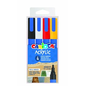 Conjunto de 4 Marcadores de Tinta Acrílica Carioca - Ponta Redonda Média 1,8-2,5mm - Tinta à Base de Água - Alta Cobertura - Cor