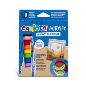 Conjunto de 10 Marcadores de Tinta Acrílica Carioca - Ponta de Pincel - Tinta à Base de Água - Alta Cobertura - Cores Sortidas