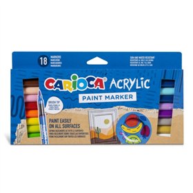 Conjunto de 18 Marcadores de Tinta Acrílica Carioca - Ponta de Pincel - Tinta à Base de Água - Alta Cobertura - Cores Sortidas