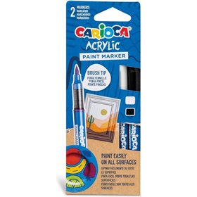 Conjunto de 2 Marcadores de Tinta Acrílica Carioca - Ponta de Pincel - Tinta à Base de Água - Alta Cobertura - Cores Branca e Pr